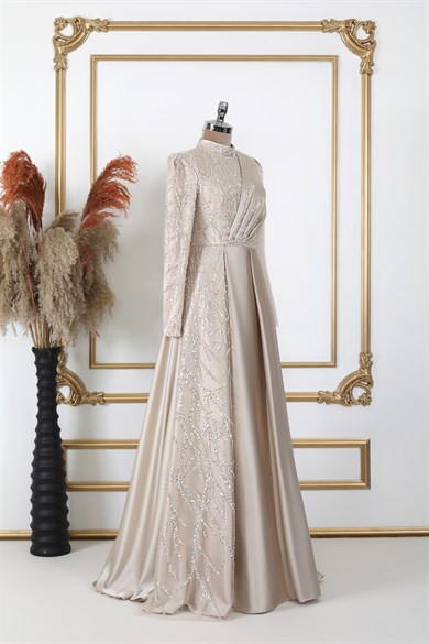 Nisa Tesettür Abiye Bej