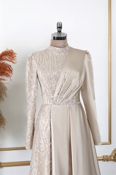 Nisa Tesettür Abiye Bej