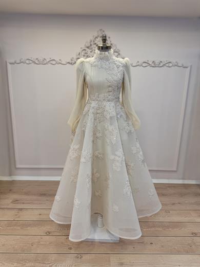 Piliseli Midi Boy Abiye Bej