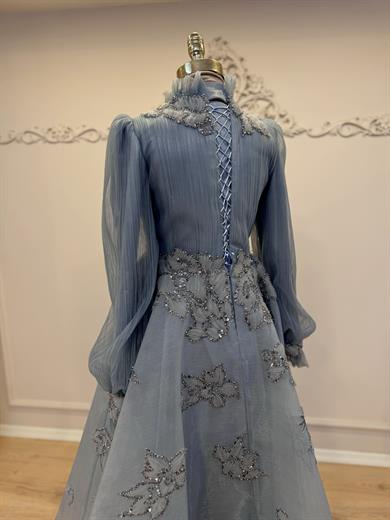 Piliseli Midi Boy Abiye İndigo