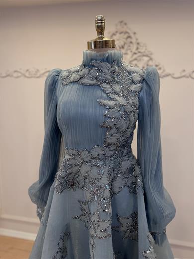 Piliseli Midi Boy Abiye İndigo