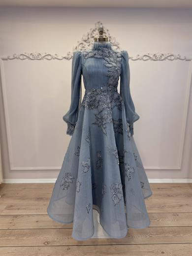 Piliseli Midi Boy Abiye İndigo