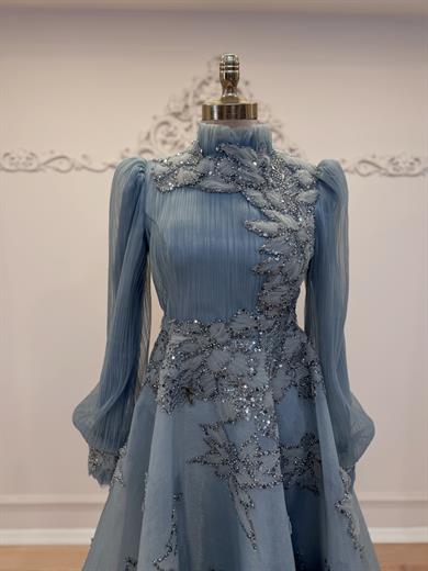 Piliseli Midi Boy Abiye İndigo