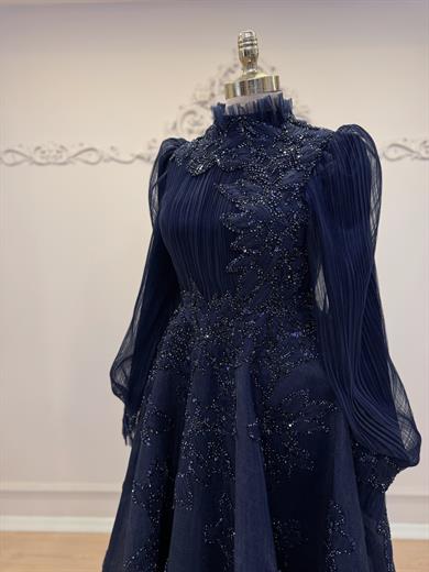 Piliseli Midi Boy Abiye Lacivert