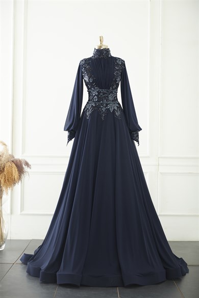 Prenses Tesettür Nişanlık Navy Blue