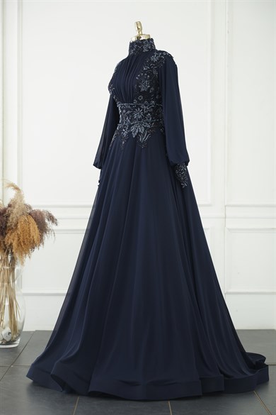 Prenses Tesettür Nişanlık Navy Blue