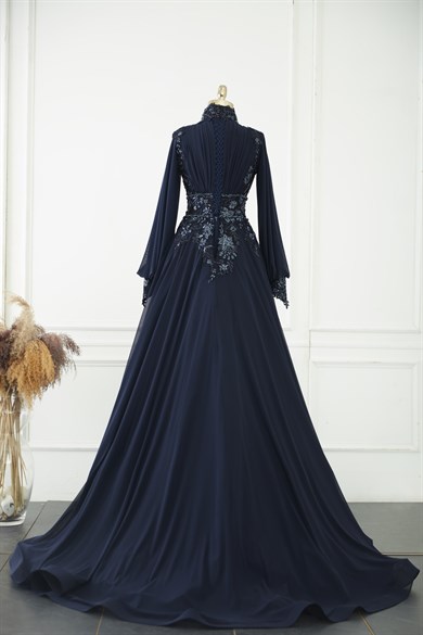 Prenses Tesettür Nişanlık Navy Blue