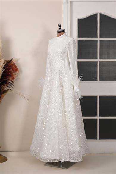 Rozalin Tesettür Abiye Beyaz