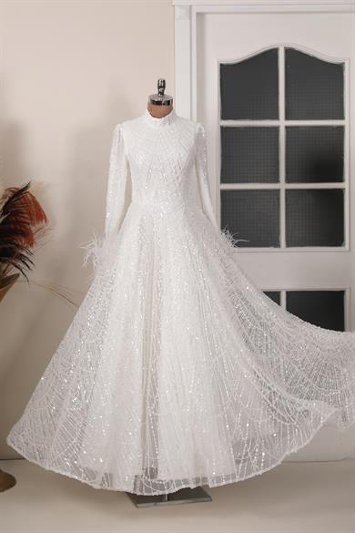 Rozalin Tesettür Abiye Beyaz