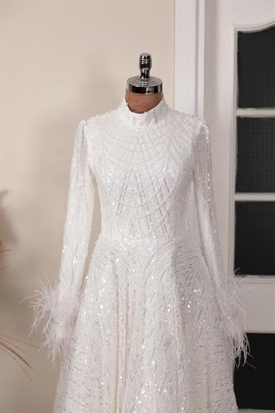 Rozalin Tesettür Abiye Beyaz