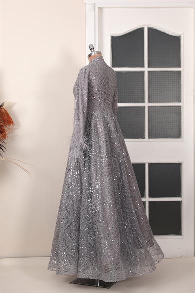 Rozalin Tesettür Abiye Gri