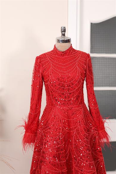 Rozalin Tesettür Abiye Kırmızı