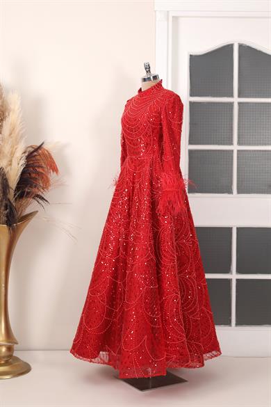 Rozalin Tesettür Abiye Kırmızı