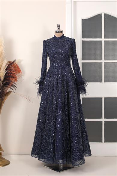 Rozalin Tesettür Abiye Lacivert