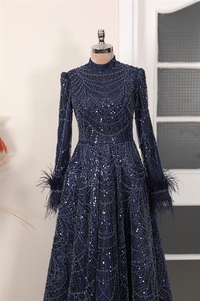 Rozalin Tesettür Abiye Lacivert