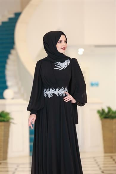 Sarmaşık Hijab Evening Dresses Black