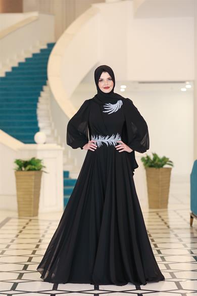 Sarmaşık Hijab Evening Dresses Black