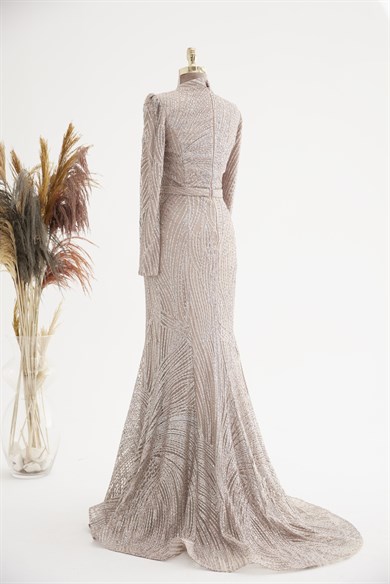 Simli Balık Tesettür Abiye Gold