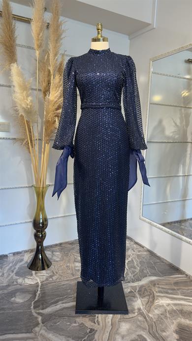 Sude Evening Dress Navy Blue 