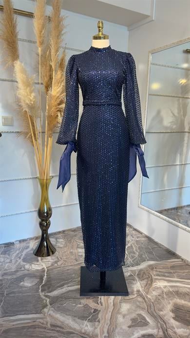 Sude Evening Dress Navy Blue 