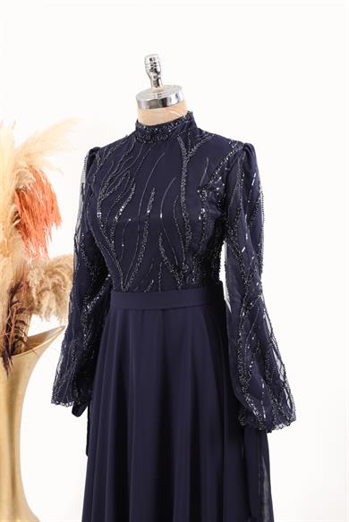 Sude Şifon Abiye Lacivert