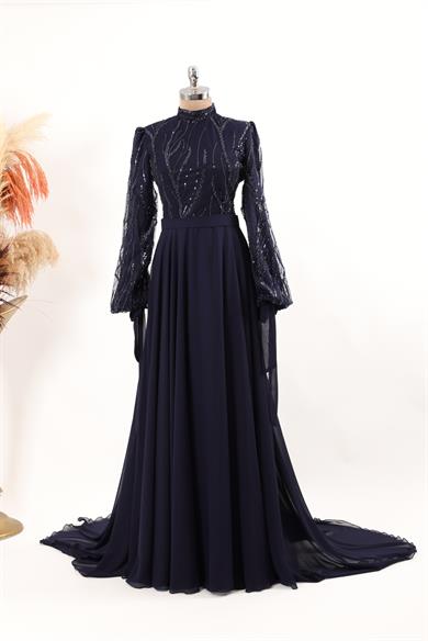 Sude Şifon Abiye Lacivert