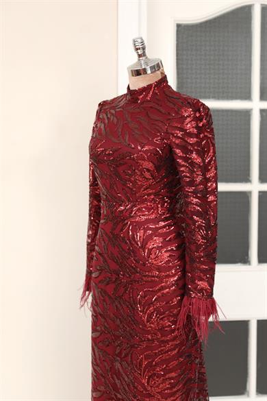 Yaprak Tesettür Abiye Bordo