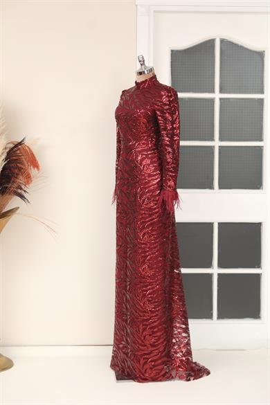 Yaprak Tesettür Abiye Bordo