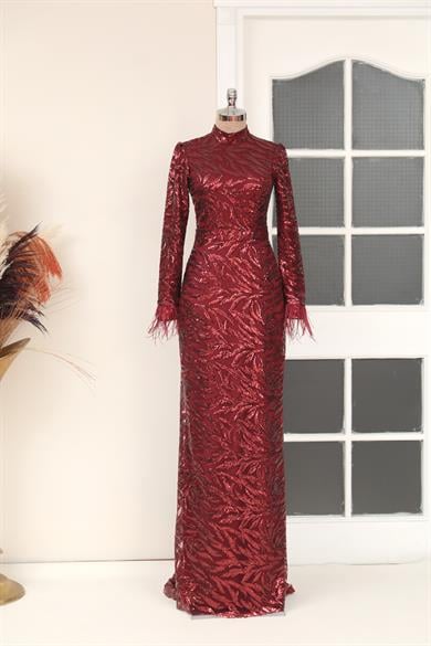 Yaprak Tesettür Abiye Bordo