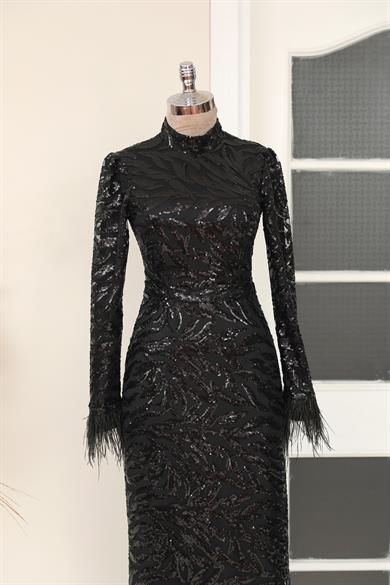 Yaprak Tesettür Abiye Siyah