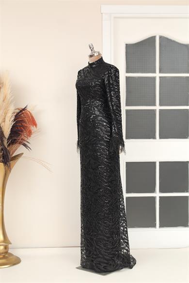 Yaprak Tesettür Abiye Siyah