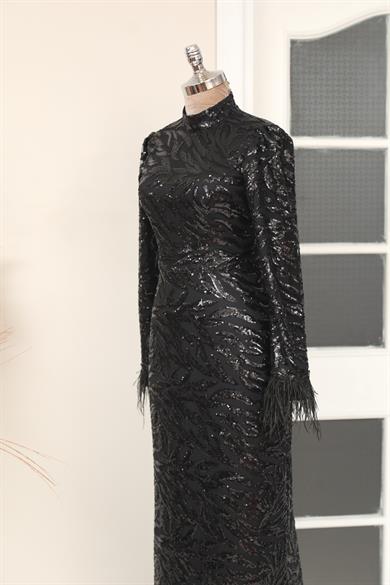 Yaprak Tesettür Abiye Siyah