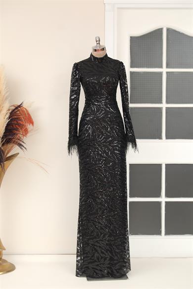 Yaprak Tesettür Abiye Siyah