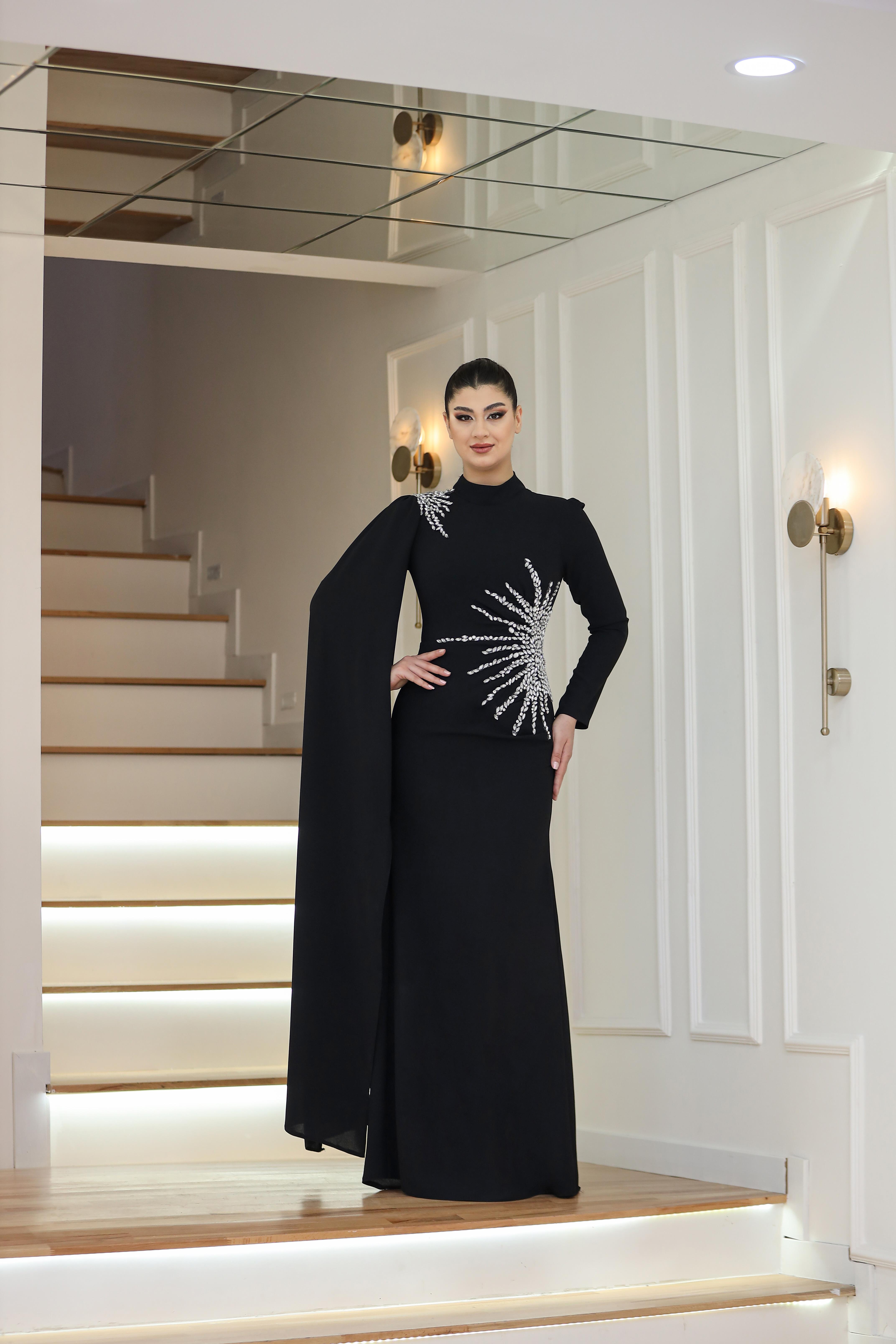 Güneş Abiye Taş İşlemeli Siyah