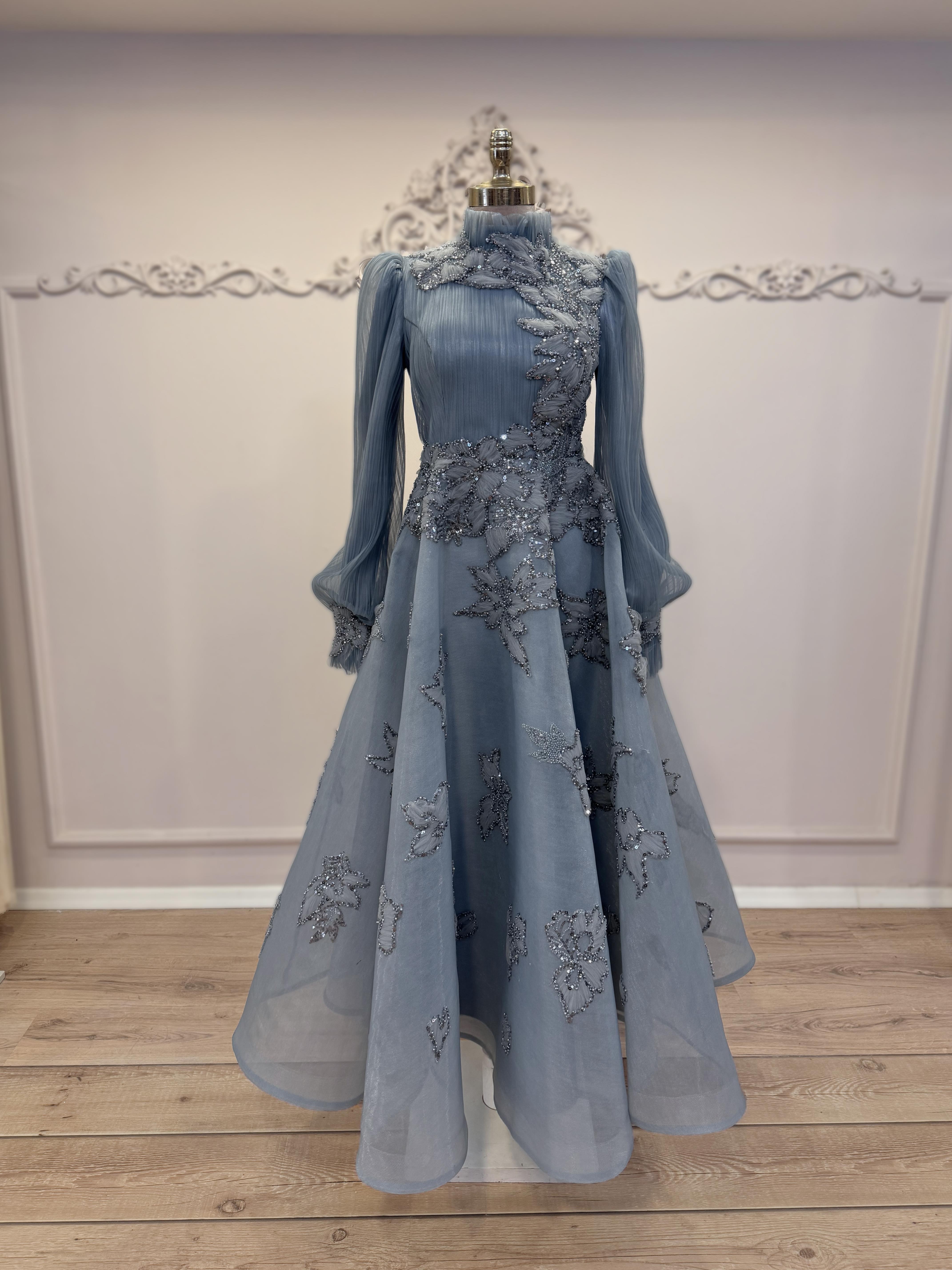 Piliseli Midi Boy Abiye İndigo