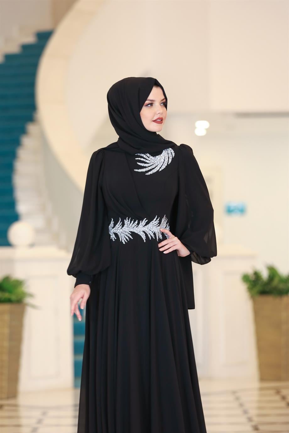 Sarmaşık Hijab Evening Dresses Black