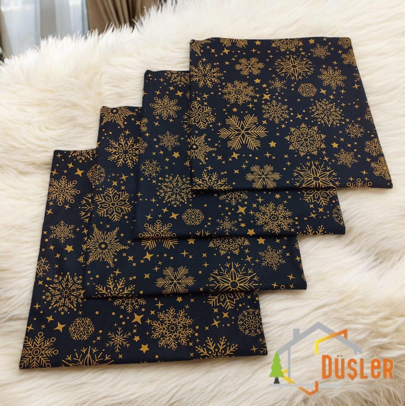 4 Adet Siyah Snowy Kar Tanesi Yeniyıl Yılbaşı Desenli Kırlent Kılıfı,Yılbaşı Temalı Home Kırlent Kılıfı,Dekoratif Yastık Kılıfı 40x40