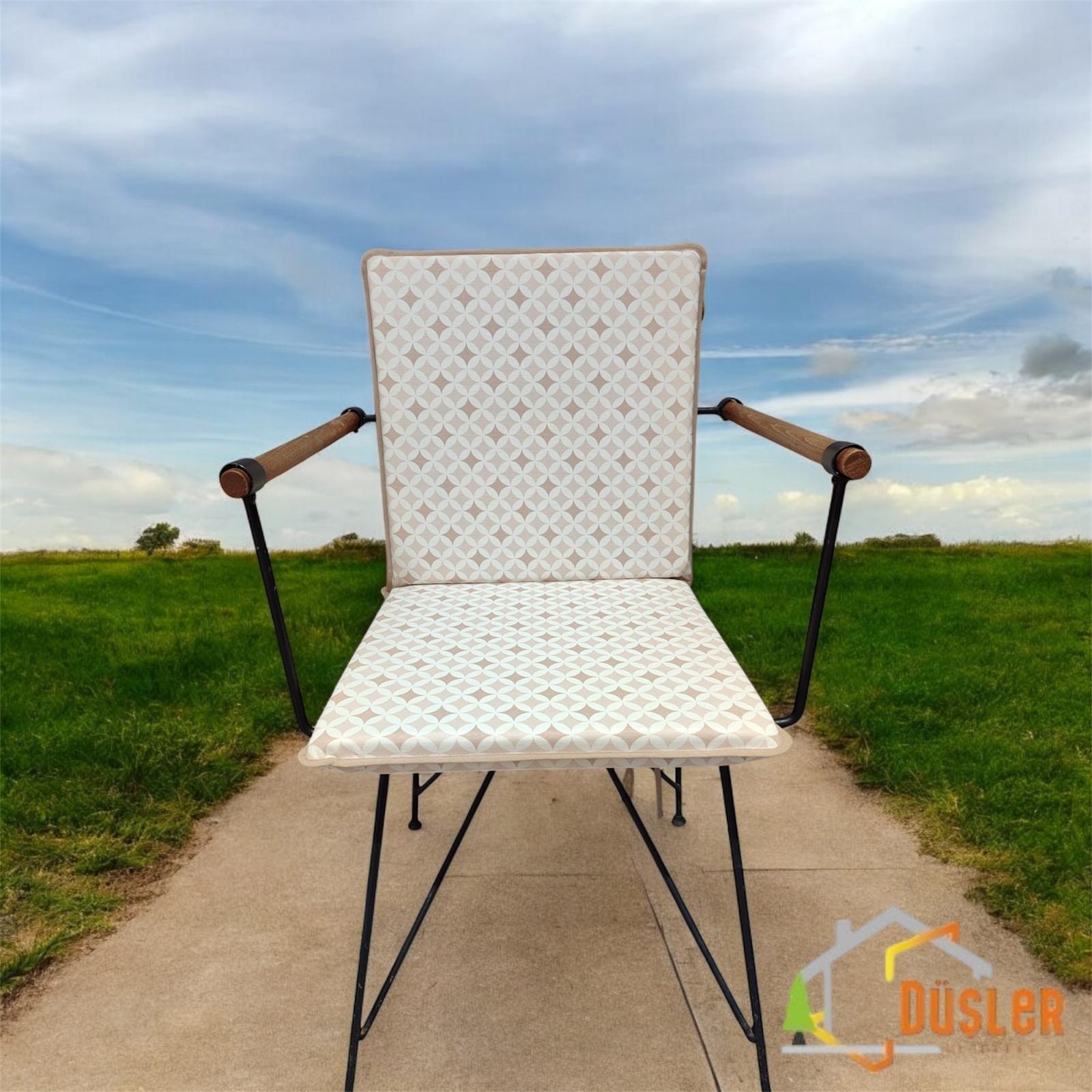 40*80 Duck Kumaş Bej Geometrik Desenli 4 Cm lik Sırtlı Sandalye Minderi