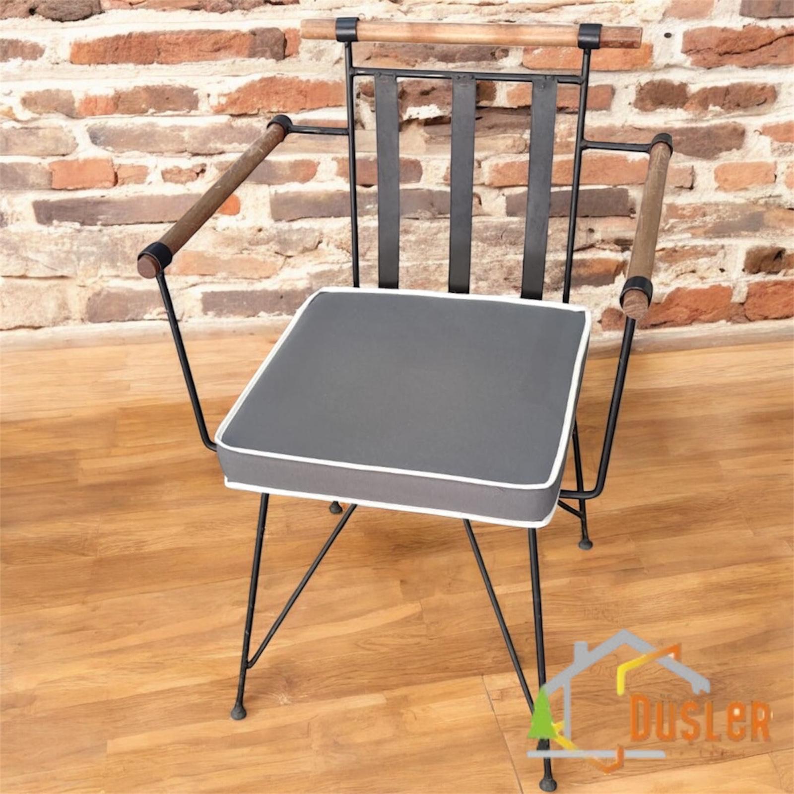 40x40 Antrasit Su ve Leke İtici Fermuarlı Bağcıklı Beyaz Biyeli Sandalye Minderi 5 cm