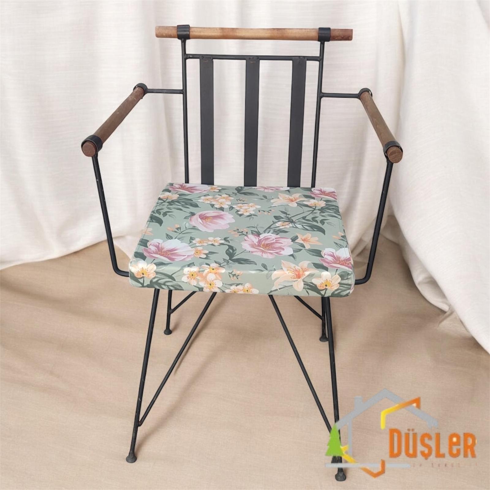 40x40 Çiçek Desenli Mint Yeşil Saten Fermuarlı Bağcıklı Sandalye Minderi 5 cm