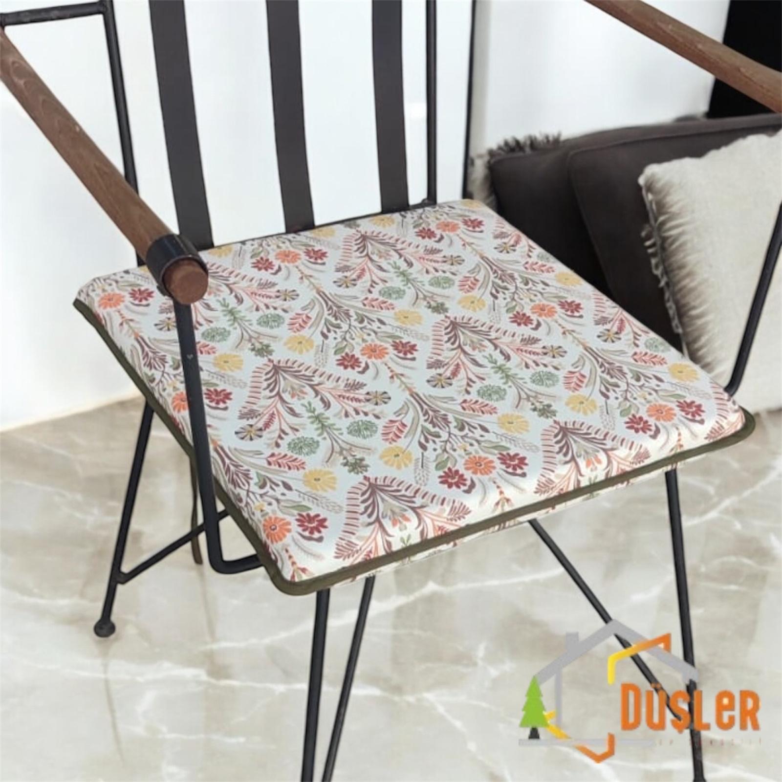 40x40 İskandinav Otantik Desenli Su ve Leke İtici Fermuarlı Bağcıklı Yeşil Biyeli Sandalye Minderi