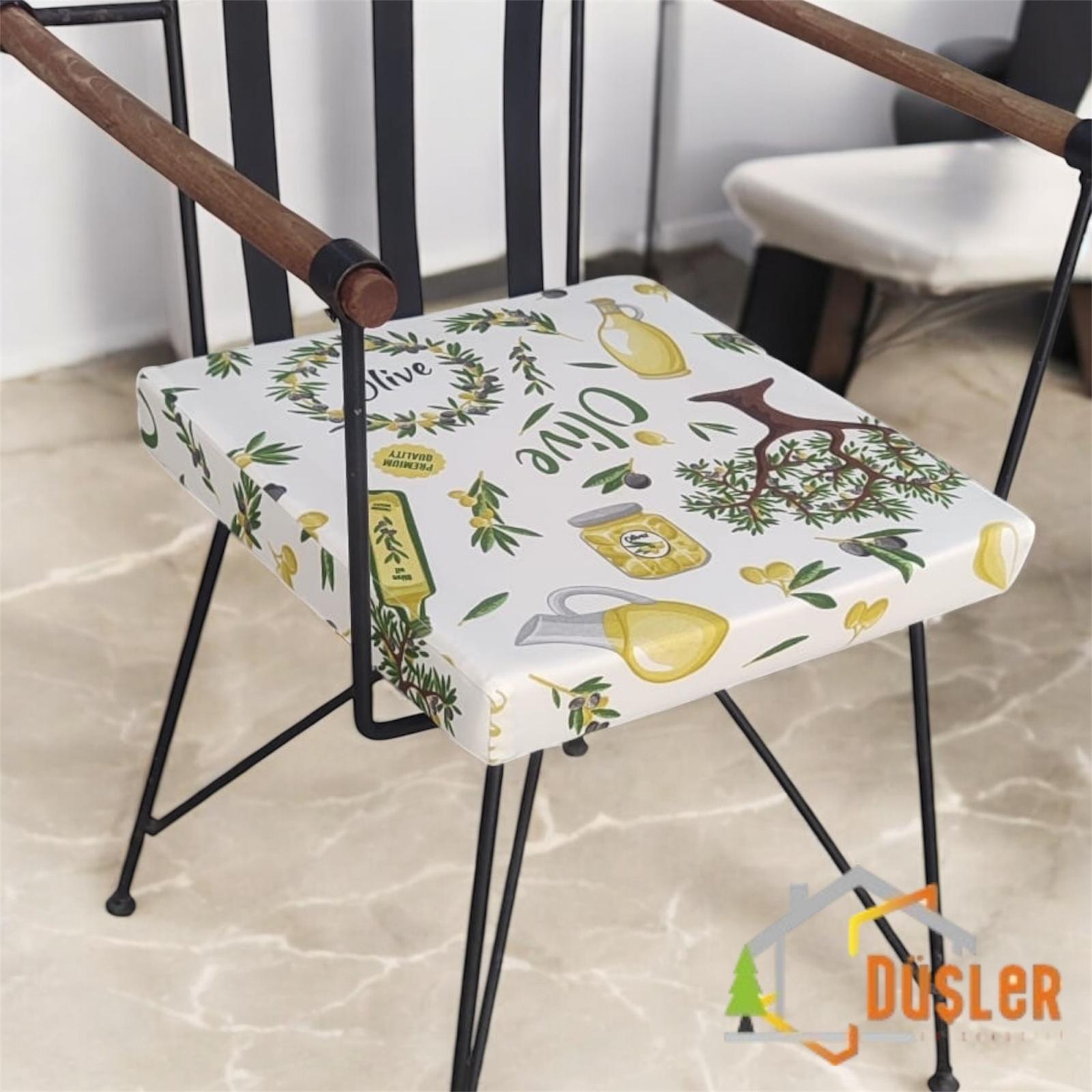 40x40 Zeytin Ağacı Desenli Su ve Leke İtici Fermuarlı Bağcıklı Sandalye Minderi 5 cm
