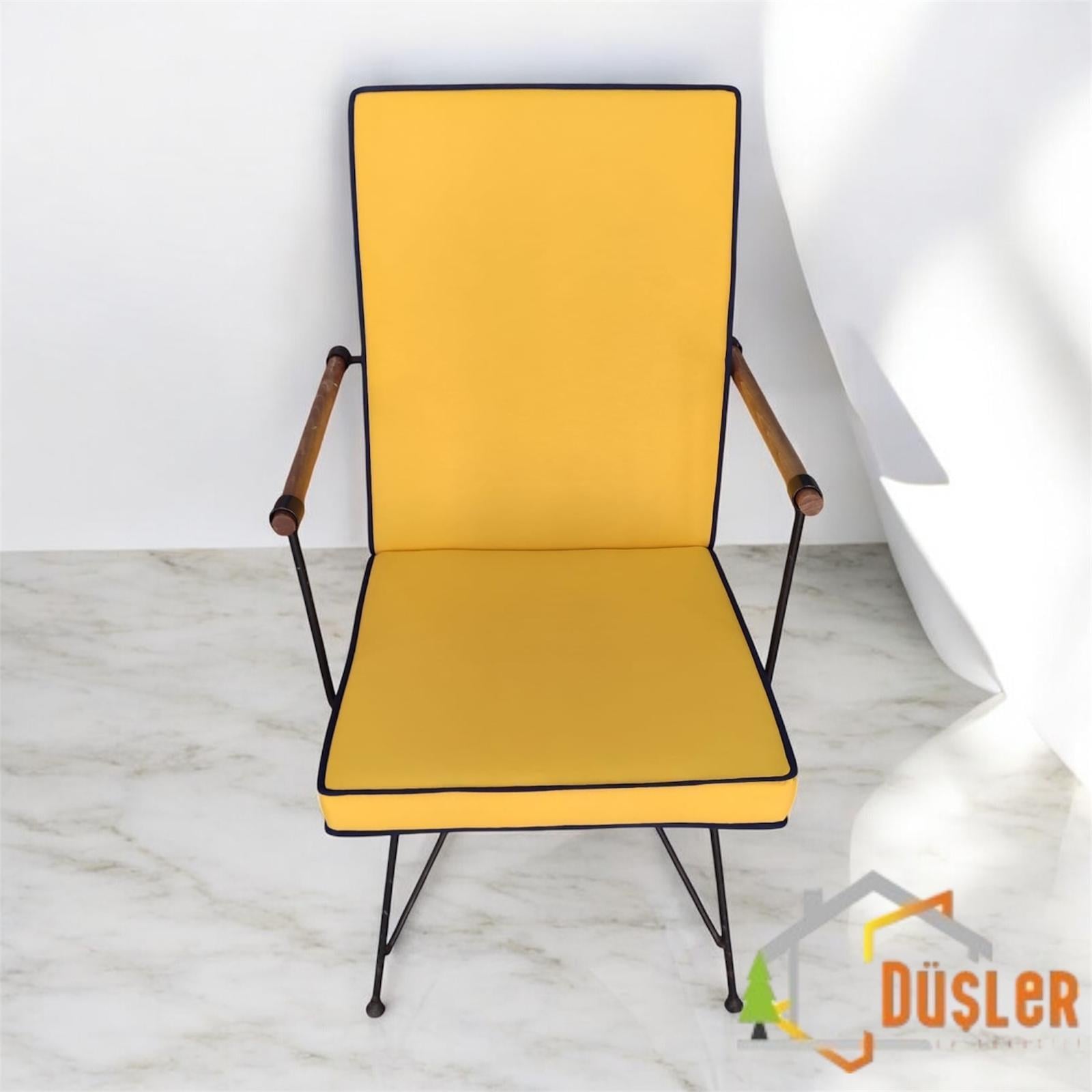 45x100 Sarı Renkli Lacivert Biyeli Sırtlı Sandalye Minderi 5 cm