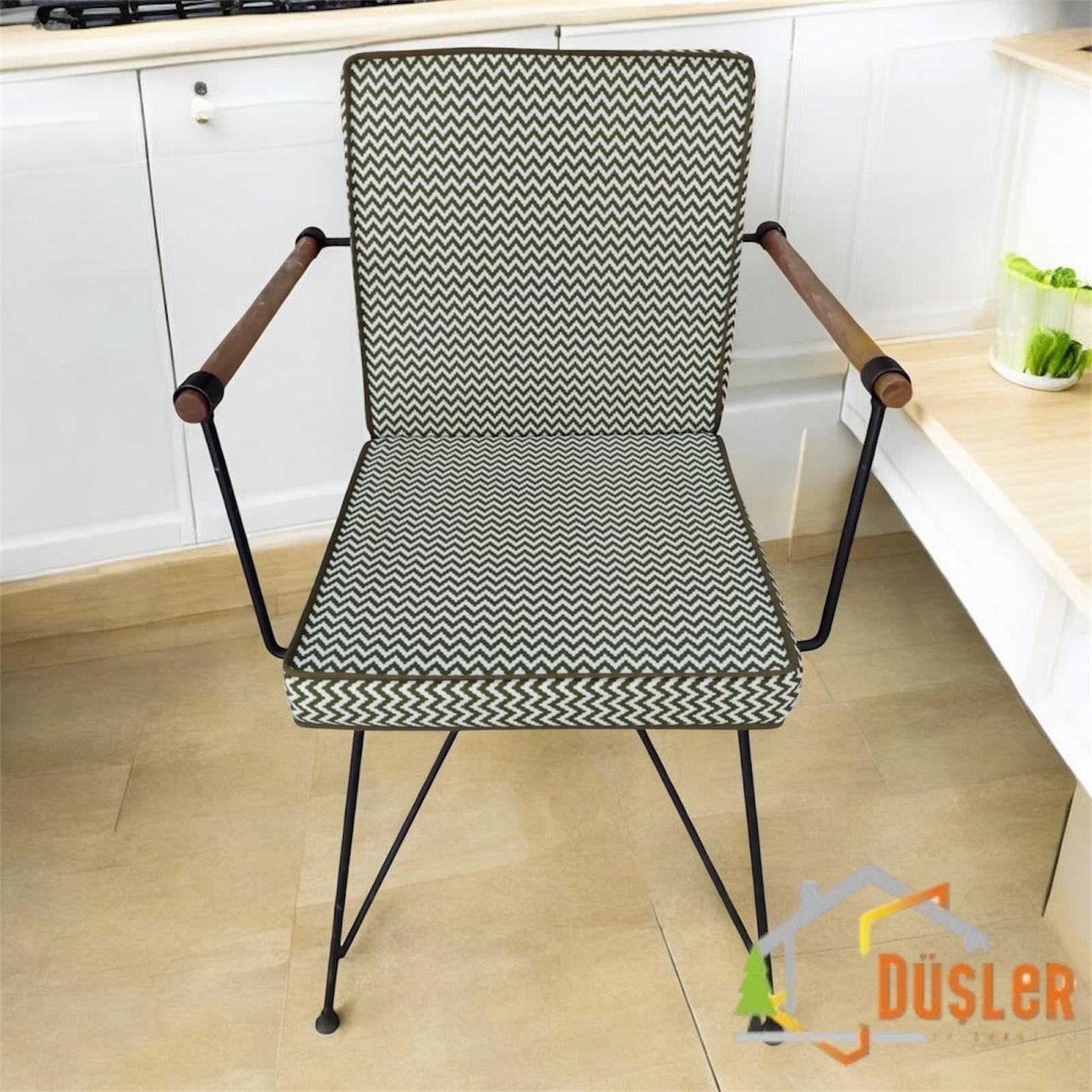 45x100 Yeşil Zikzak Desenli Yeşil Biyeli Sırtlı Sandalye Minderi 5 cm
