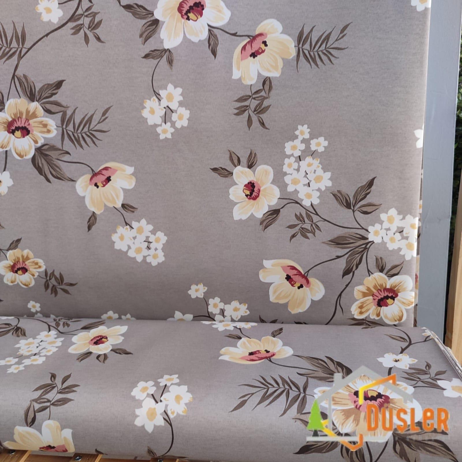 Açık Kahverengi Çiçek Desenli Saten Kumaş Bezi 100x180