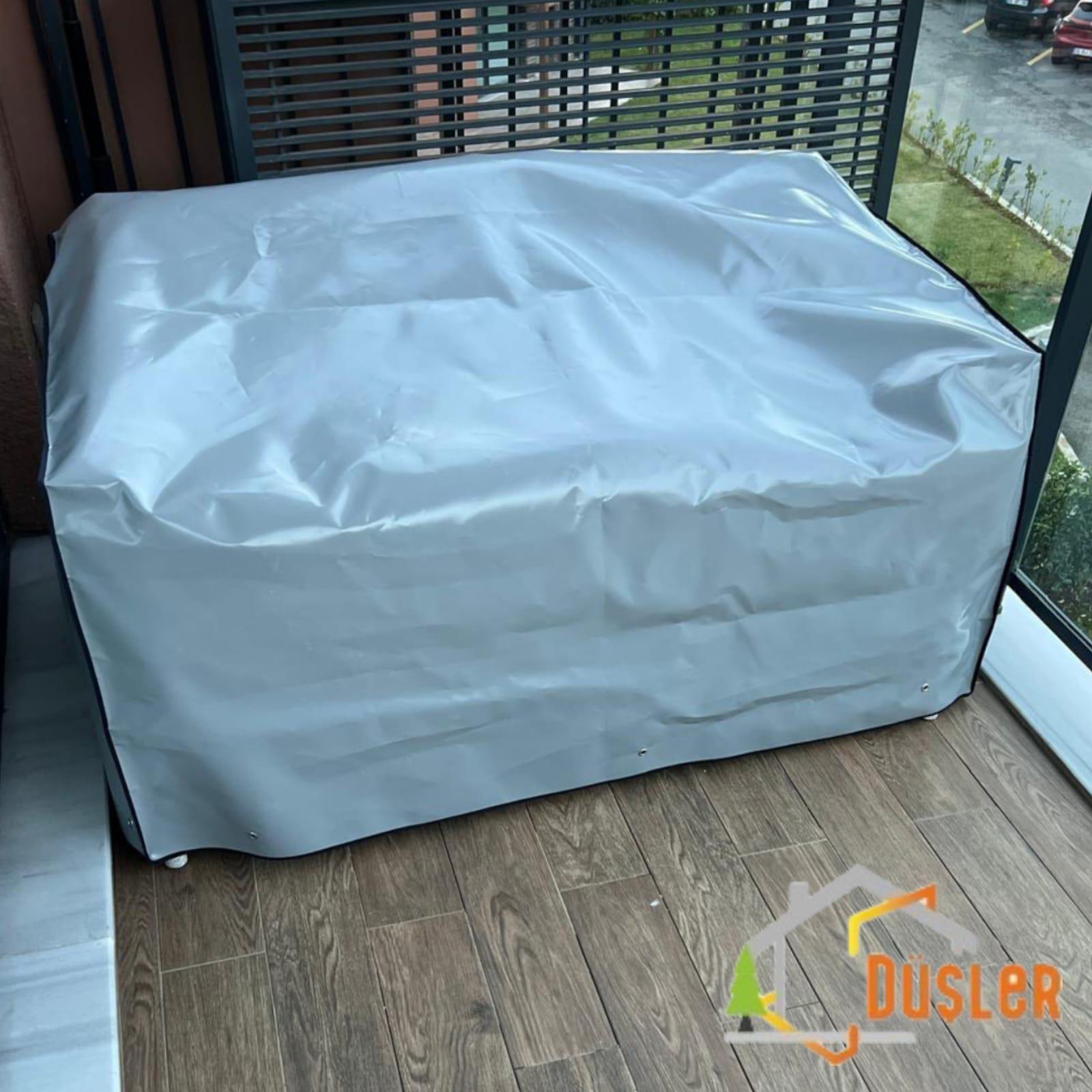 Bahçe İkili ve Üçlü Koltuk Mobilya Koruma Kılıfı Su Geçirmez Gri Polyester Branda 185x85 cm
