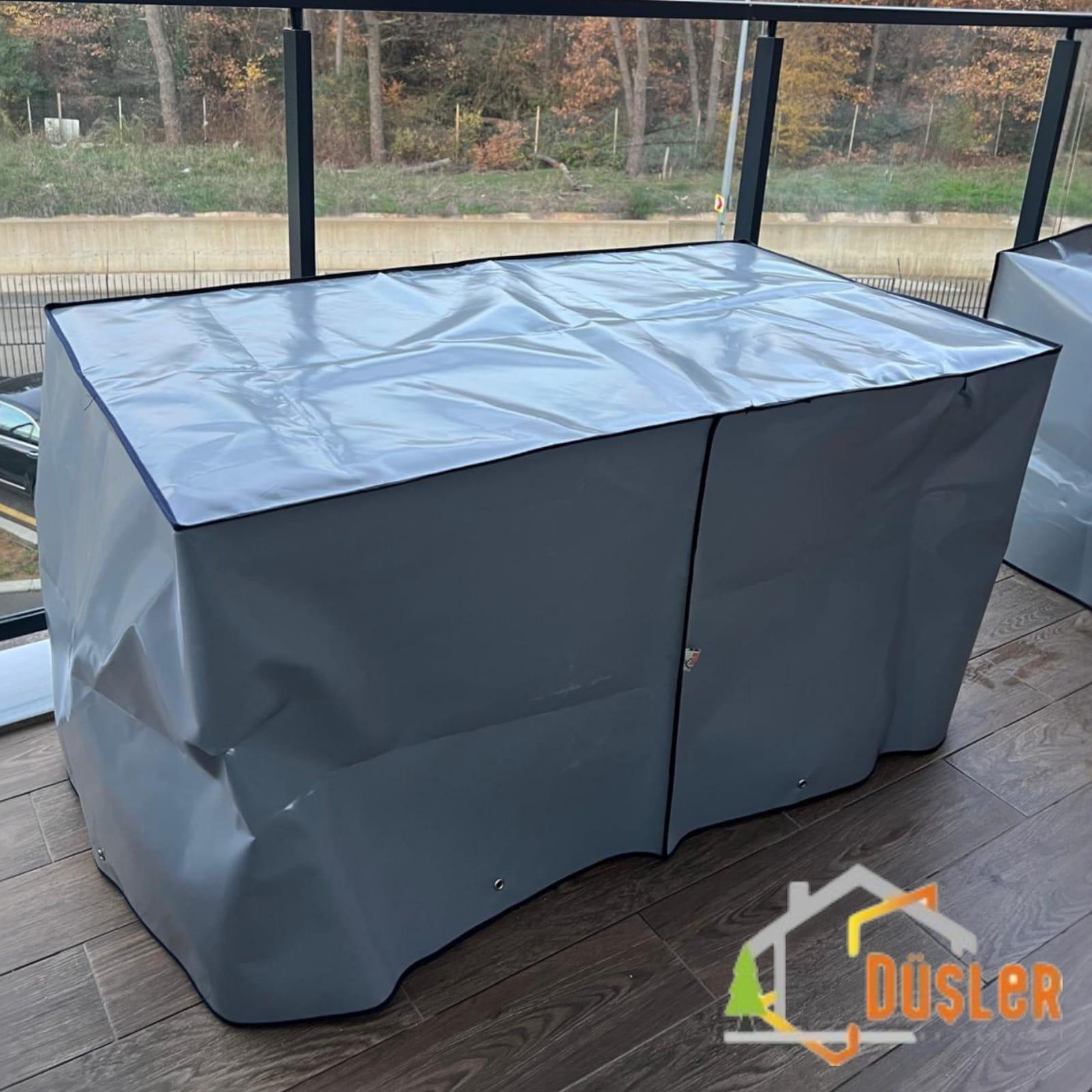 Bahçe Masa ve Mobilya Koruma Kılıfı Örtüsü Su Geçirmez Gri Polyester Branda 200x80 cm 1 Yıl Garanti