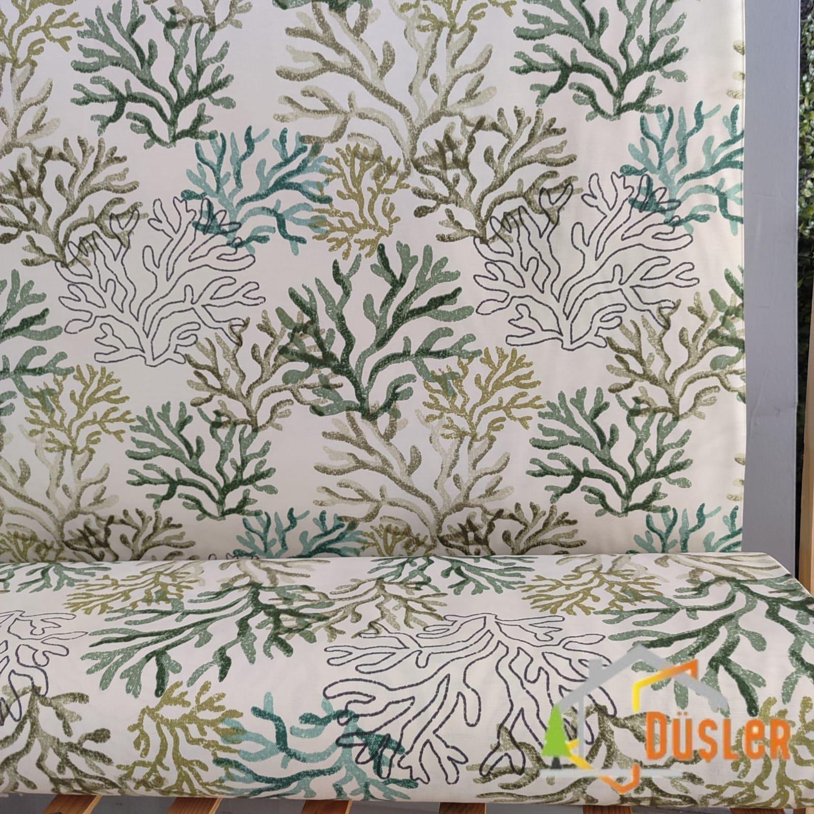 Yeşil Mercan Desenli Su ve Leke İtici Panama Keteni Küçükçalık Premier Duck Kumaş Bezi 100x180