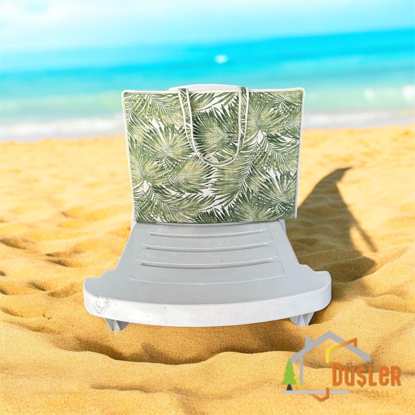 Yeşil Palmiye Desenli Katlanabilir ve Çıkarılabilir Plaj Çantası (Şezlong Minderi) 