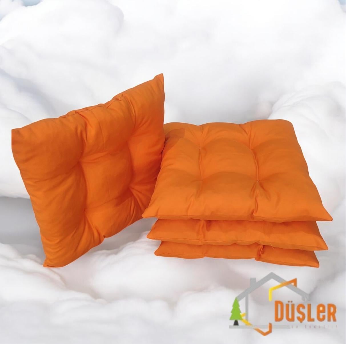 4 Adet Turuncu Pofidik Su ve Leke İtici Bağcıklı Sandalye Minderi 40x40 cm